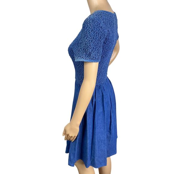 Vtg 90s Jeans by Express EXP Smocked Denim Fit & Flare Western Mini Dress SZ L - Picture 6 of 9